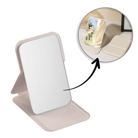 ⁨Lusterko kosmetyczne z ekoskóry, otwierane, stojące, do torebki kremowe L17K⁩ w sklepie Wasserman.eu