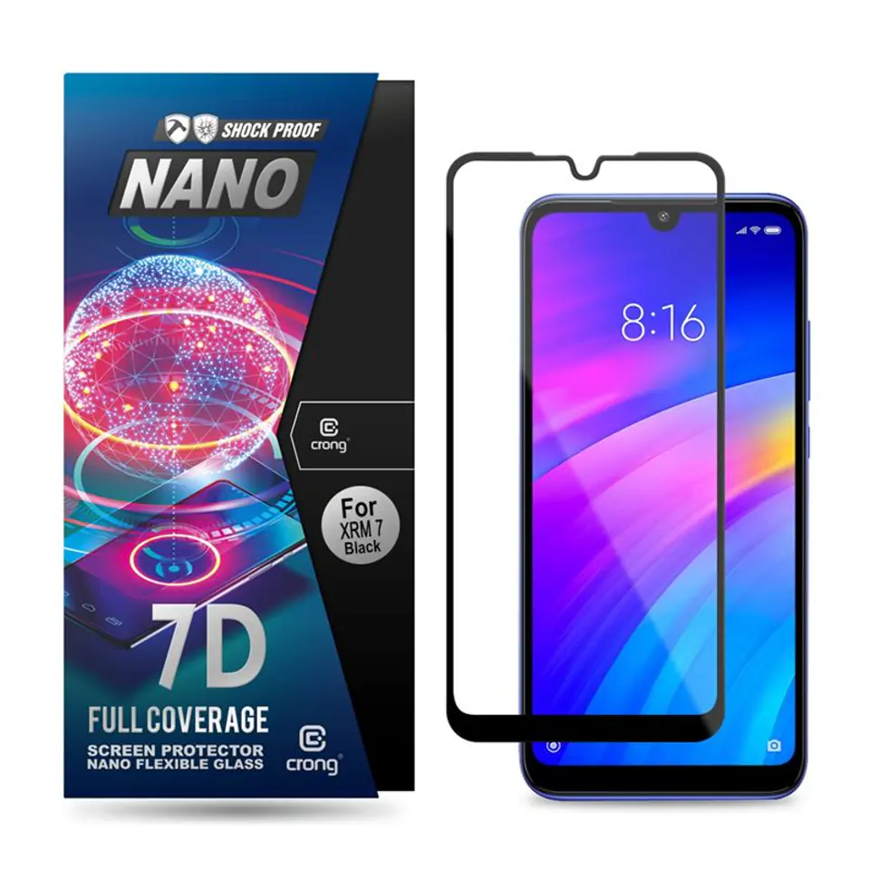 ⁨Crong 7D Nano Flexible Glass - Szkło hybrydowe 9H na cały ekran Xiaomi Redmi 7⁩ w sklepie Wasserman.eu