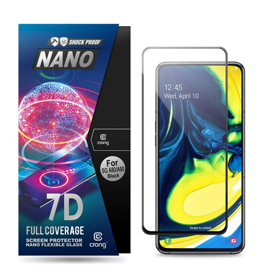 ⁨Crong 7D Nano Flexible Glass - Szkło hybrydowe 9H na cały ekran Samsung Galaxy A80 / A90⁩ w sklepie Wasserman.eu