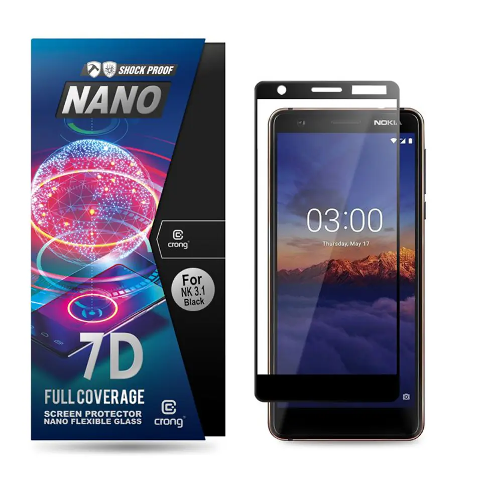 ⁨Crong 7D Nano Flexible Glass - 9H hybrid glass for the full screen Nokia 3.1⁩ at Wasserman.eu