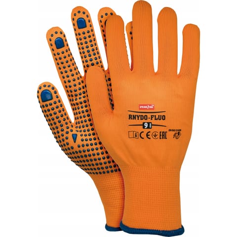 ⁨Rękawice REIS RNYDO-FLUO P poliestrowe nakrapiane pcv pomarańczowe fluorescencyjne roz.10/XL⁩ w sklepie Wasserman.eu