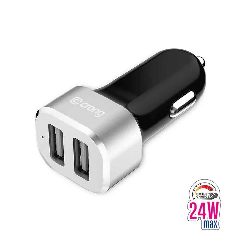 ⁨Crong Power Car Charger 24W - Ładowarka samochodowa 2xUSB 2.4A (aluminium)⁩ w sklepie Wasserman.eu