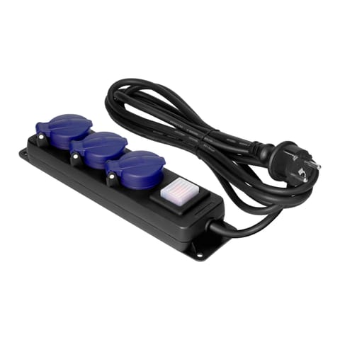 ⁨Przedłużacz warsztatowy bryzgoszczelny z wyłącznikiem IP44, 3 gniazda 2P+Z IP44, przewód gumowy, H05RR-F 3x1,5mm?, 3m⁩ w sklepie Wasserman.eu