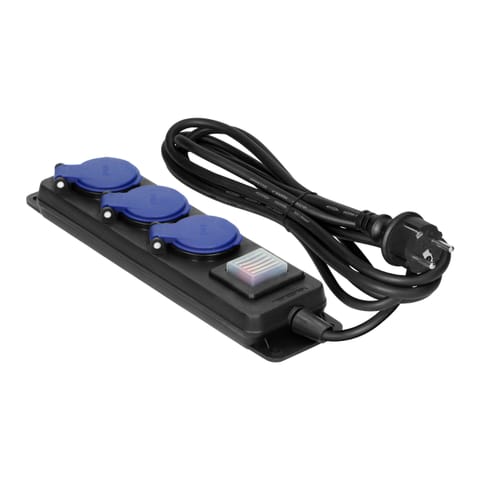 ⁨Przedłużacz warsztatowy bryzgoszczelny z wyłącznikiem IP44, 3 gniazda 2P+Z IP44, przewód gumowy, H05RR-F 3x1,5mm?, 3m⁩ w sklepie Wasserman.eu