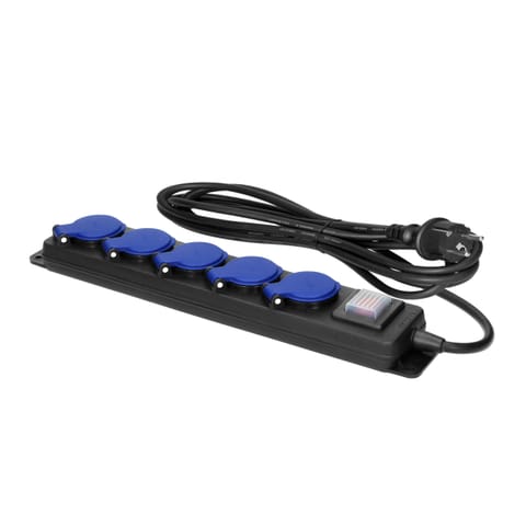 ⁨Przedłużacz warsztatowy bryzgoszczelny z wyłącznikiem, 5 gniazd 2P+Z, IP44, przewód gumowy, H05RR-F 3x1,5mm?, długość 3m⁩ w sklepie Wasserman.eu