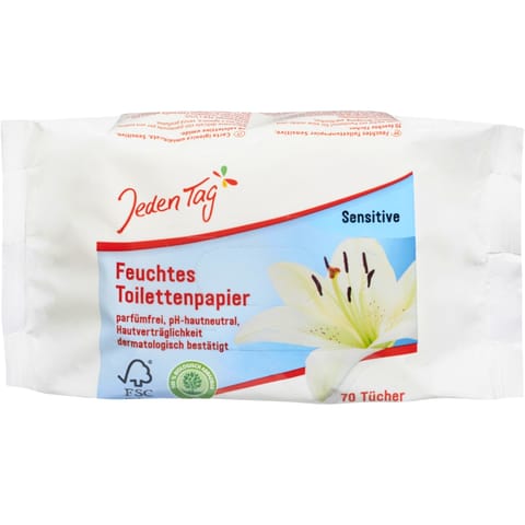 ⁨Jeden Tag Nawilżony Papier Toaletowy Sensitiv 70 szt.⁩ w sklepie Wasserman.eu