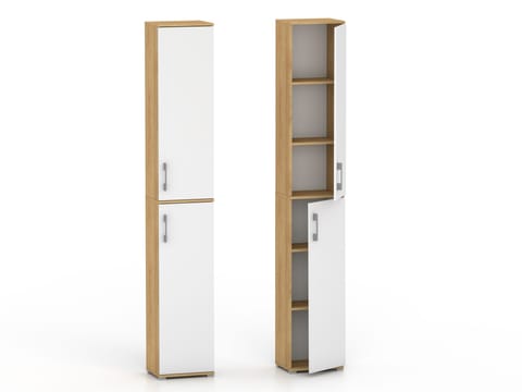 ⁨Szafa biurowa Pola 215 - 2D 30 cm Hikora naturalna z białymi frontami⁩ w sklepie Wasserman.eu