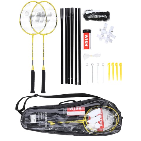 ⁨ALUMTEC 4466 ZESTAW RAKIET DO BADMINTONA ŻÓŁTY 2SZT + LOTKI 3 SZT + SIATKA + LINIE WISH⁩ w sklepie Wasserman.eu