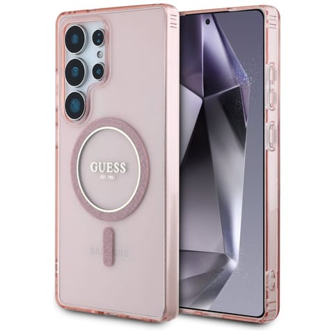 ⁨Etui Guess Glitter Circle Classic Logo   MagSafe do Samsung Galaxy S25 Ultra różowy⁩ w sklepie Wasserman.eu