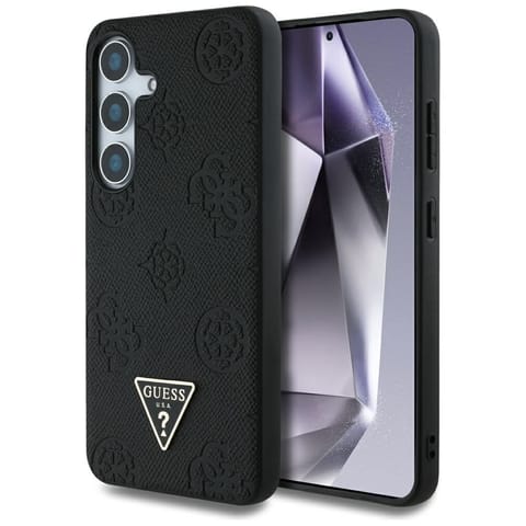 ⁨Etui Guess Grained Hot Stamp Peony       Pattern Triangle Logo MagSafe do Samsung Galaxy S25 czarny⁩ w sklepie Wasserman.eu