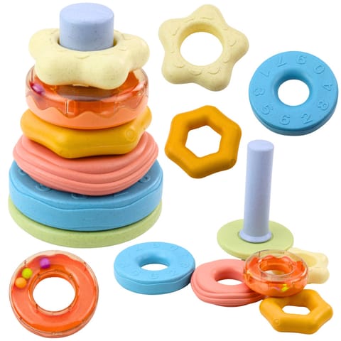 ⁨Wieża z Kółek Układanka Sensoryczna Dla Malucha Pastelowa 17cm⁩ w sklepie Wasserman.eu