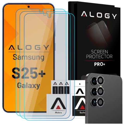 ⁨3x Szkło hartowane na ekran + szkło na obiektyw do Samsung Galaxy S25 Plus ochronne szkiełko na ekran i aparat 9H Alogy GlassGuard Pack™️ zestaw szkieł ochronnych⁩ w sklepie Wasserman.eu