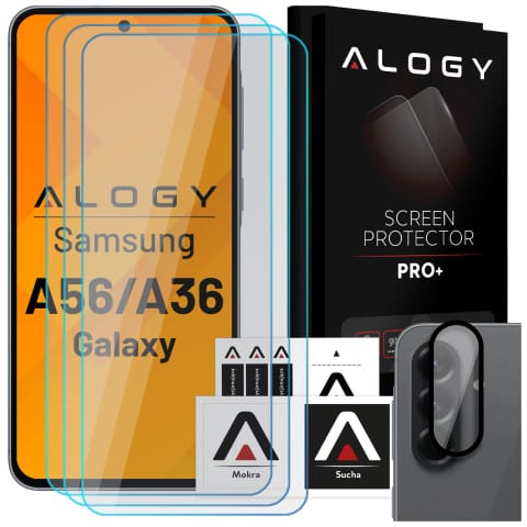 ⁨3x Szkło hartowane na ekran + szkło na obiektyw do Samsung Galaxy A56/A36 5G 2025 ochronne szkiełko na ekran i aparat 9H Alogy GlassGuard Pack™️ zestaw szkieł ochronnych⁩ w sklepie Wasserman.eu