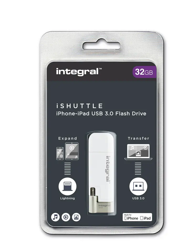 ⁨Integral iShuttle - pamięć przenośna 32 GB ze złączem USB oraz Lightning certyfikat MFi⁩ w sklepie Wasserman.eu