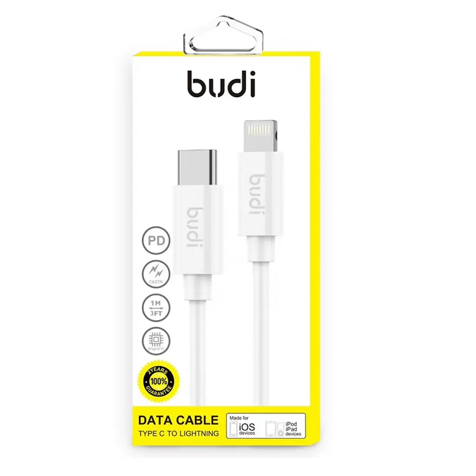 ⁨Budi - Kabel USB-C - Lightning z technologią PD, certyfikat MFi, 1 m (Biały)⁩ w sklepie Wasserman.eu