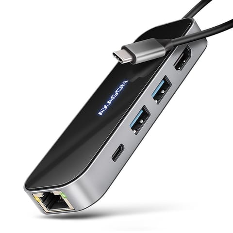 ⁨HMC-6GLN Wieloportowy hub USB 6in1, 5Gbps, 2xUSB-A, 1x USB-C, GLAN, HDMI 4K/60Hz, PD 100W, 20cm USB-C kabel⁩ w sklepie Wasserman.eu
