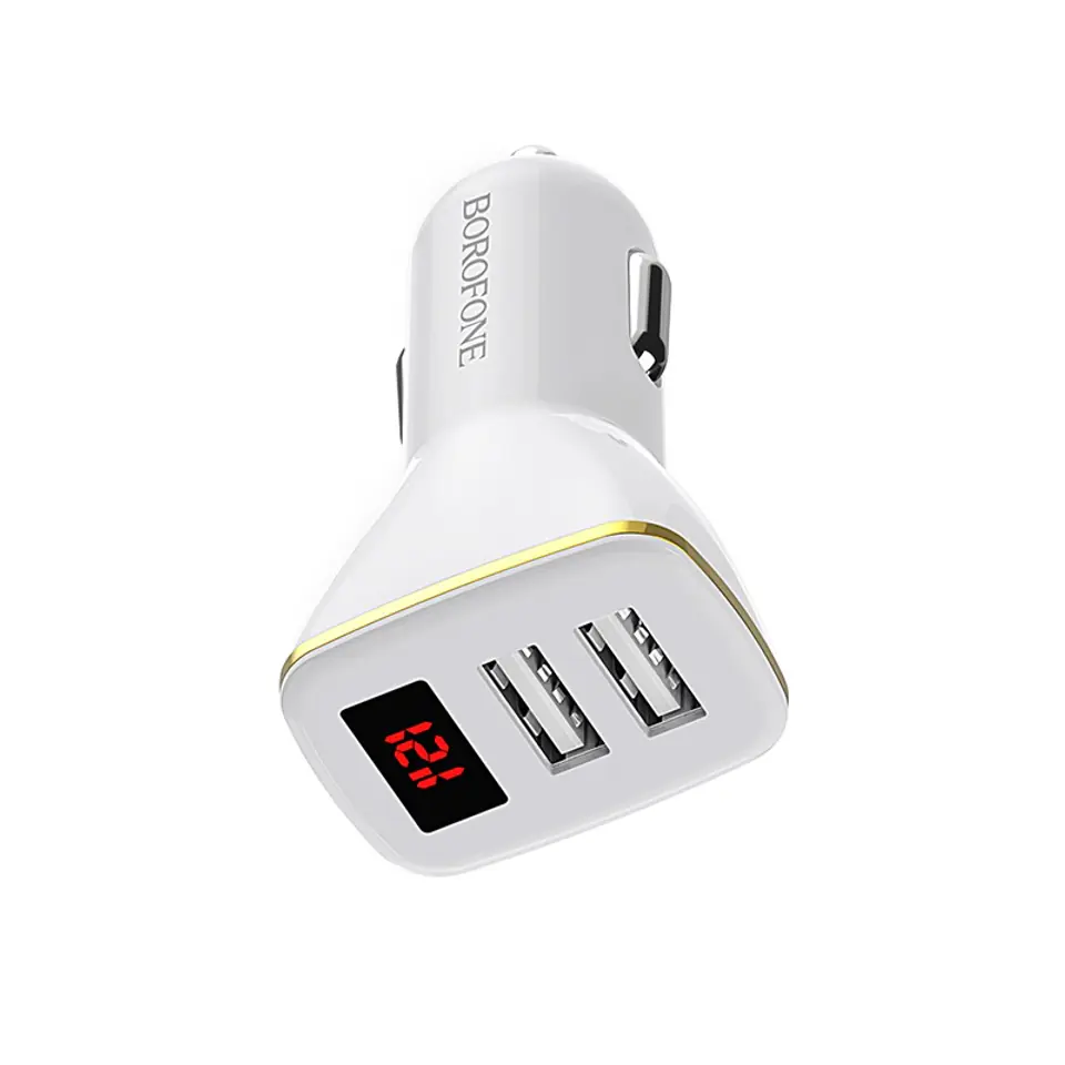 ⁨Borofone - ładowarka samochodowa 2x USB z wyświetlaczem LED, biały⁩ w sklepie Wasserman.eu