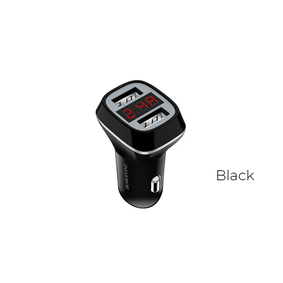 ⁨Borofone - 2x USB car charger with LCD display, black⁩ at Wasserman.eu