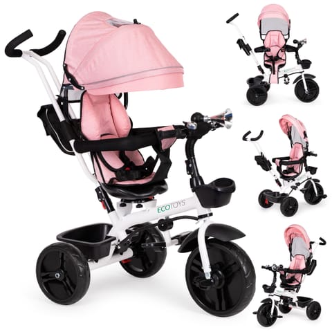 ⁨Rowerek trójkołowy spacerówka obracany fotelik 360* Różowy ECOTOYS⁩ w sklepie Wasserman.eu