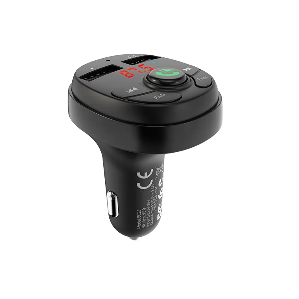 Borofone - FM transmitter with two USB charging ports, black at Wasserman.eu