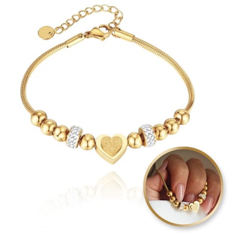 ⁨Bransoletka na rękę stal chirurgiczna pozłacana 14k złotem SERCE BST1521⁩ w sklepie Wasserman.eu