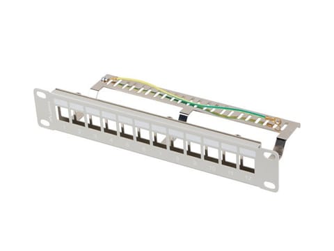 ⁨Patch Panel 12 Port 1U 10 cali FTP z organizerem do modułów        keystone szary⁩ w sklepie Wasserman.eu