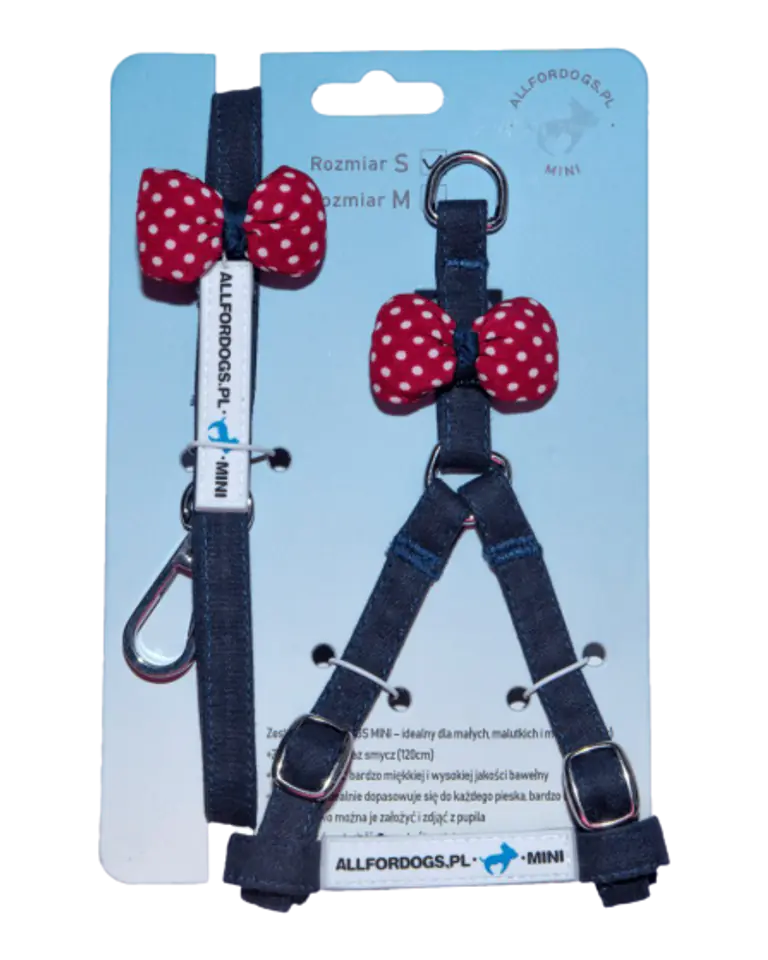 ⁨ALL FOR DOGS Mini 1 S (navy blue with red bow in white polka dots)⁩ at Wasserman.eu