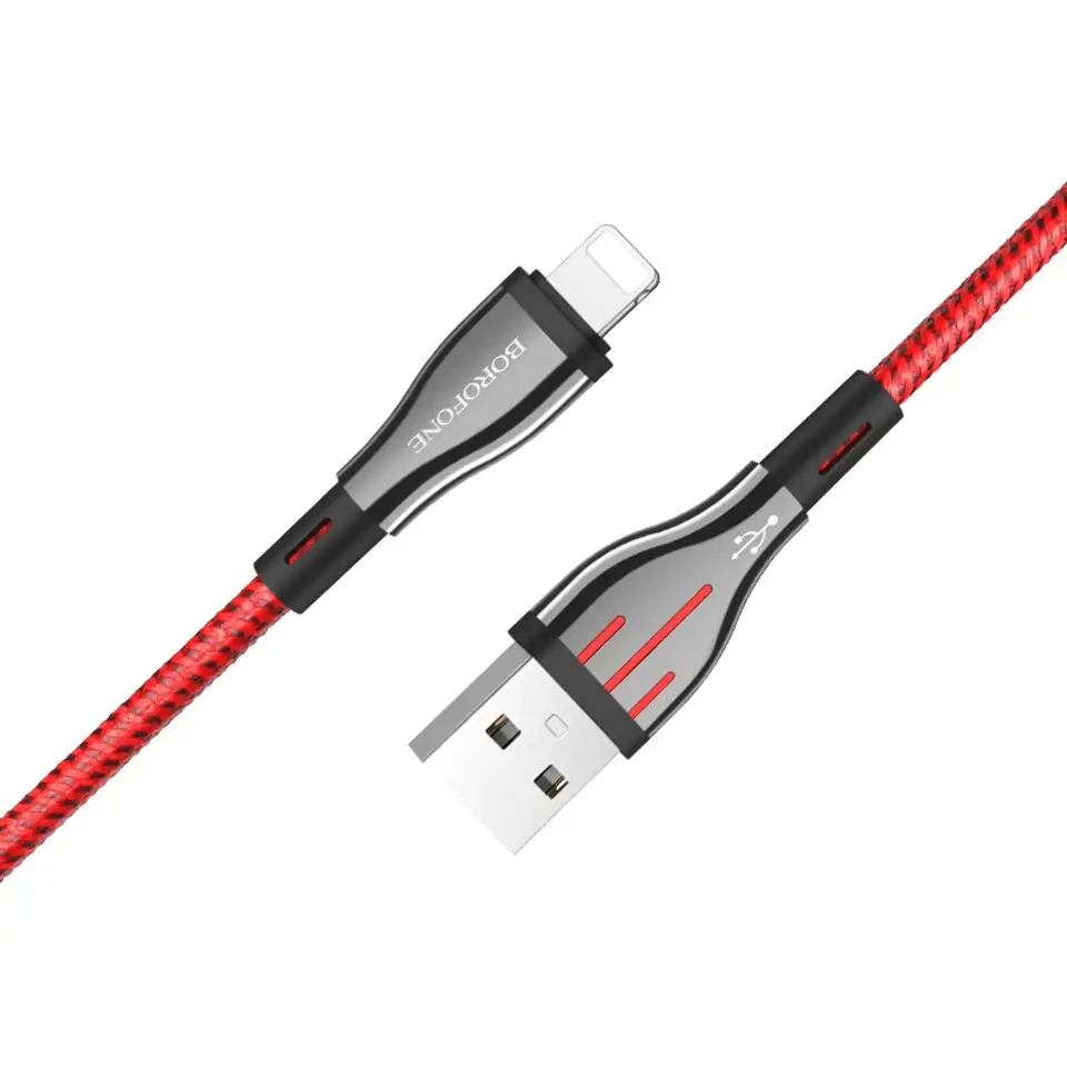 ⁨Borofone Highway - kabel połączeniowy USB do Lightning 1.2 m (czarny/czerwony)⁩ w sklepie Wasserman.eu