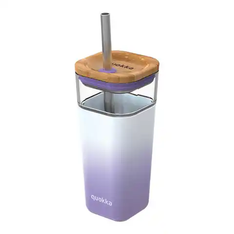 ⁨Quokka Liquid Cube - Glass cup 540 ml with stainless steel straw (Lilac Gradient)⁩ at Wasserman.eu