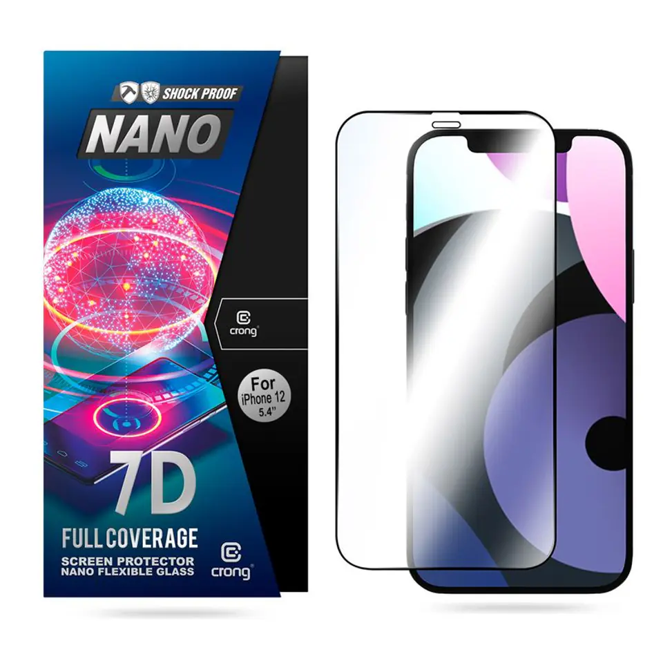 ⁨Crong 7D Nano Flexible Glass - Non-cracking Hybrid Glass 9H For Full Screen iPhone 12 Mini⁩ at Wasserman.eu