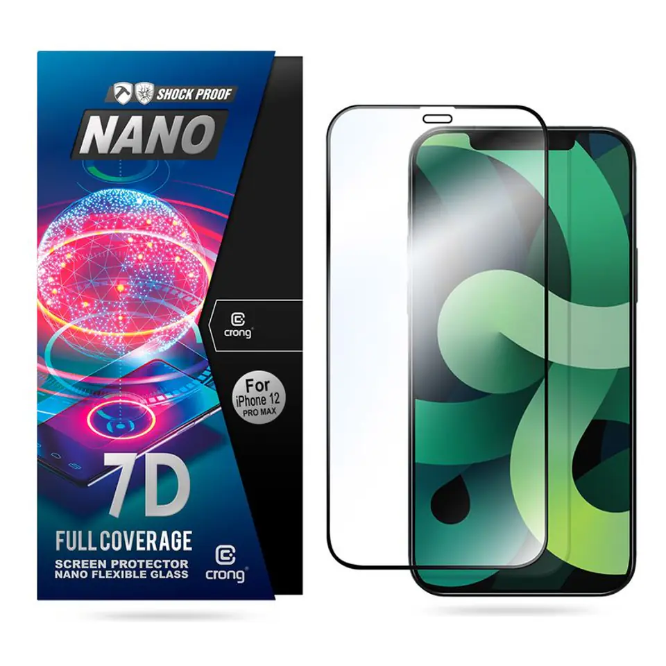 ⁨Crong 7D Nano Flexible Glass - Non-cracking 9H Hybrid Glass for Full Screen iPhone 12 Pro Max⁩ at Wasserman.eu