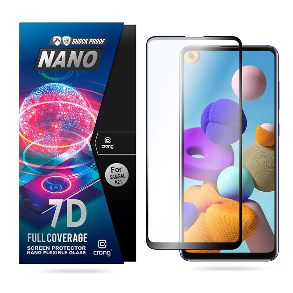 ⁨Crong 7D Nano Flexible Glass - Szkło hybrydowe 9H na cały ekran Samsung Galaxy A21s⁩ w sklepie Wasserman.eu