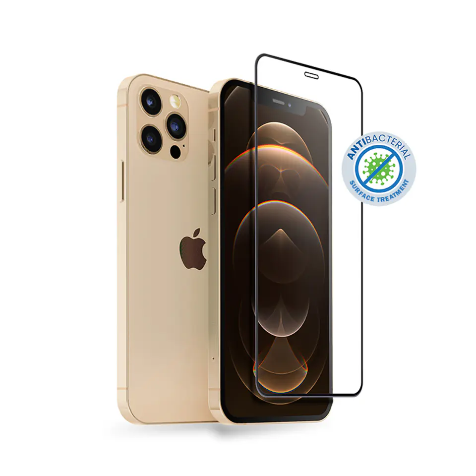 ⁨Crong Anti-Bacterial 3D Armour Glass – Szkło hartowane 9H na cały ekran iPhone 12 Pro Max + ramka instalacyjna⁩ w sklepie Wasserman.eu