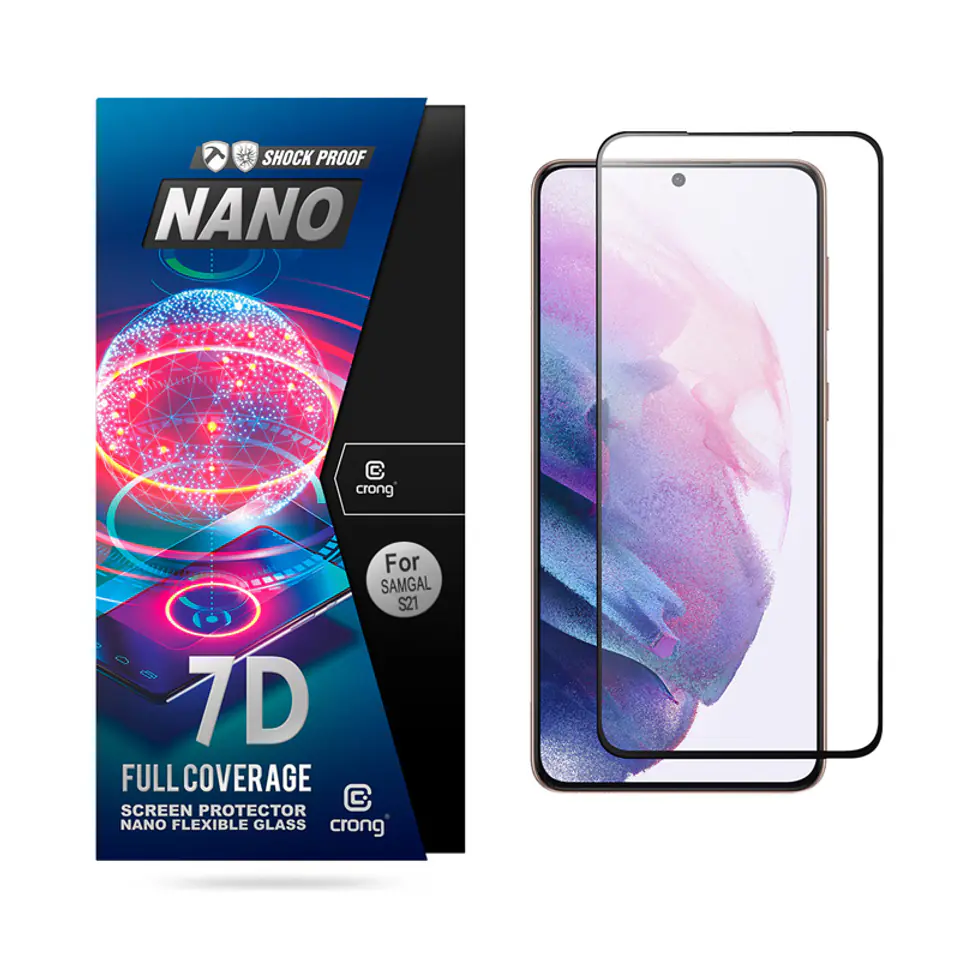 ⁨Crong 7D Nano Flexible Glass – Non-cracking 9H hybrid glass for the entire screen of Samsung Galaxy S21⁩ at Wasserman.eu