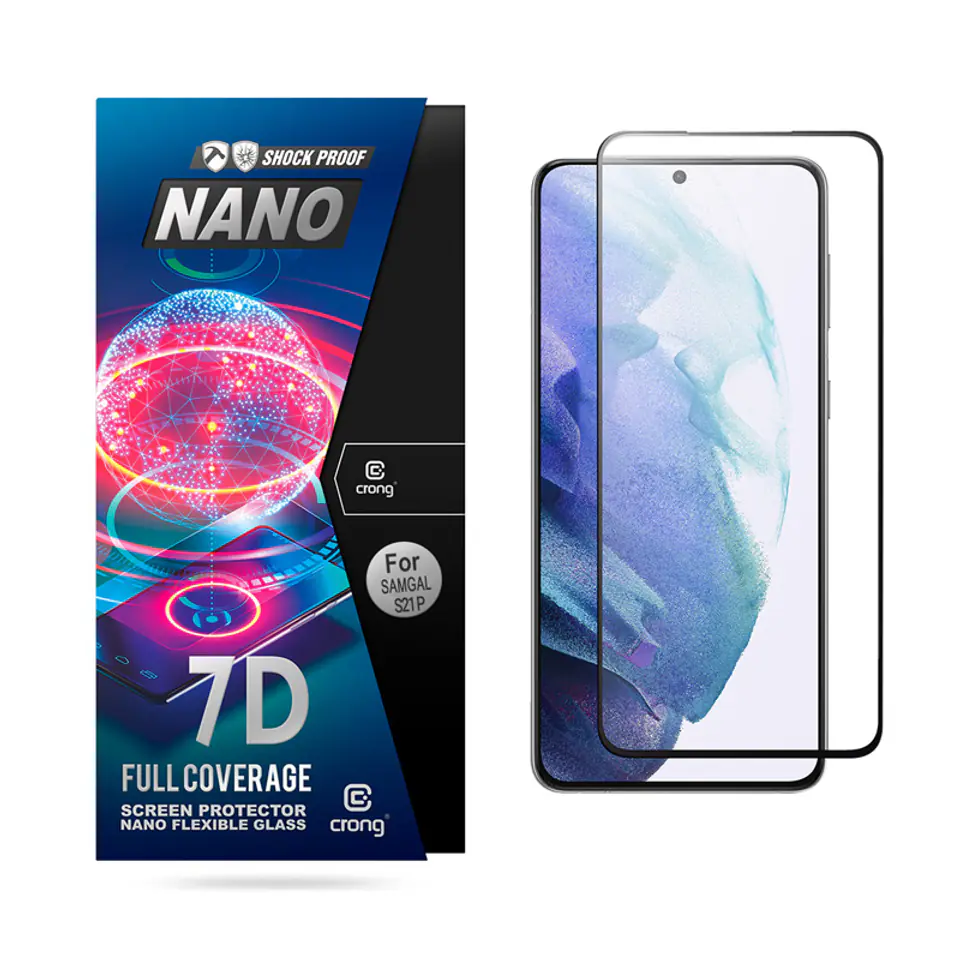 ⁨Crong 7D Nano Flexible Glass – Non-cracking 9H hybrid glass for the entire screen of Samsung Galaxy S21+⁩ at Wasserman.eu