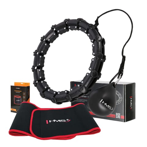 ⁨ZESTAW HULA HOP HHW02 BLACK Z WYPUSTKAMI I OBCIĄŻNIKIEM HMS + PAS BR163 RED⁩ w sklepie Wasserman.eu
