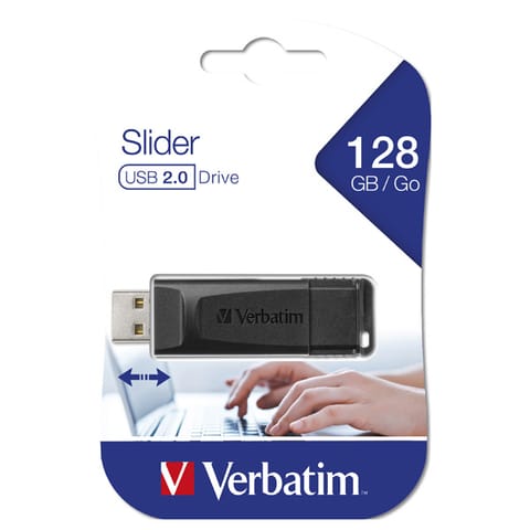 ⁨Verbatim USB flash disk, USB 2.0, 128GB, Slider, czarny, 49328⁩ w sklepie Wasserman.eu