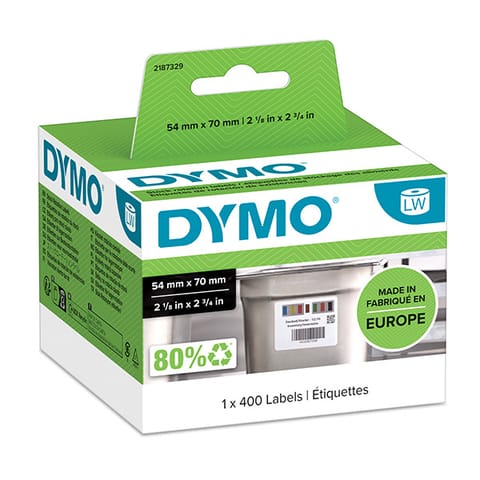 ⁨Dymo etykiety papierowe 70mm x 54mm, białe, 1x400 szt., 2187329⁩ w sklepie Wasserman.eu