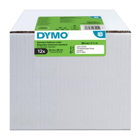 ⁨Dymo etykiety papierowe 89mm x 28mm, białe, adresowa, 12 x 130 szt., 2093091, op. 12 rolek, cena za 1 szt⁩ w sklepie Wasserman.eu