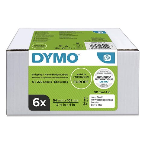 ⁨Dymo etykiety papierowe 101mm x 54mm, białe, adresowe, 6 x 220 szt., 2093092, op. 6 rolek, cena za 1 szt⁩ w sklepie Wasserman.eu