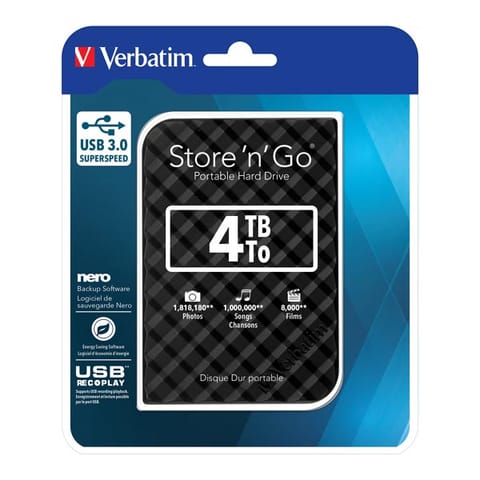 ⁨Verbatim 4TB 2.5" Store 'n' Go Black USB 3.0 External Drive⁩ at Wasserman.eu