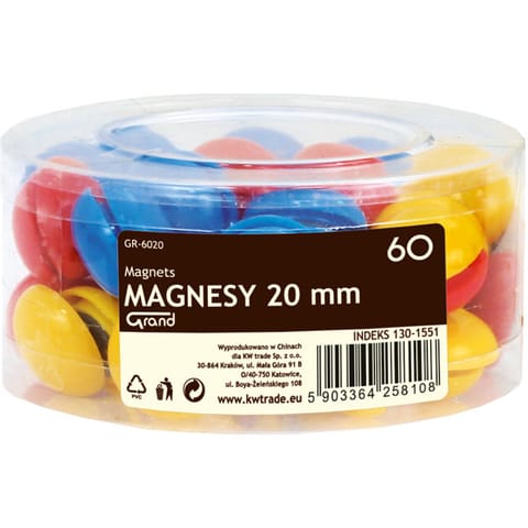 ⁨Magnesy do tablic Grand śr.20mm 3 kolory (3x20)⁩ w sklepie Wasserman.eu