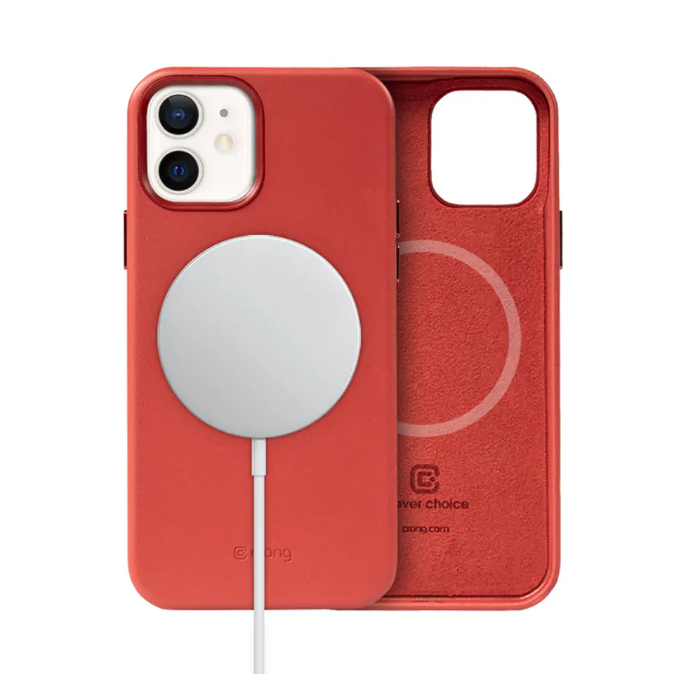 ⁨Crong Essential Cover Magnetic - Etui ze skóry iPhone 12 / iPhone 12 Pro MagSafe (czerwony)⁩ w sklepie Wasserman.eu