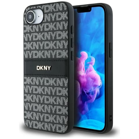 ⁨Etui DKNY Repeat Texture Pattern with    Tonal Stripe do iPhone 16e czarny⁩ w sklepie Wasserman.eu