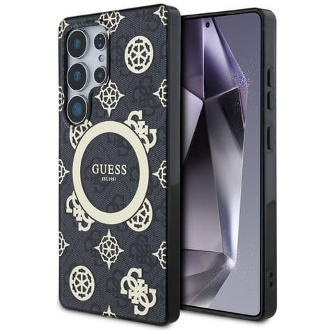 ⁨Etui Guess 4G Background Gold            Electroplated Peony Pattern MagSafe do Samsung Galaxy S25 Ultra czarny⁩ w sklepie Wasserman.eu