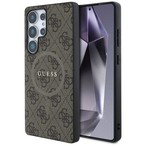 ⁨Etui Guess Leather 4G Colored Ring       Classic Logo MagSafe Samsung Galaxy S25 Ultra brązowy⁩ w sklepie Wasserman.eu