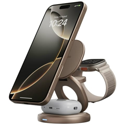 ⁨Ładowarka indukcyjna Bazic Gomag Gyre    składna z obrotową bazą 3w1 15W Fast Charging złoty⁩ w sklepie Wasserman.eu