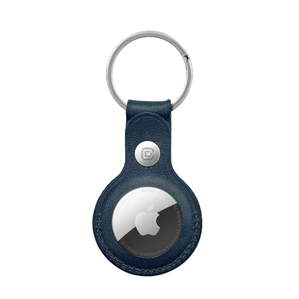 ⁨Crong Leather Case with Key Ring – Skórzane etui ochronne brelok do Apple AirTag (granatowy)⁩ w sklepie Wasserman.eu