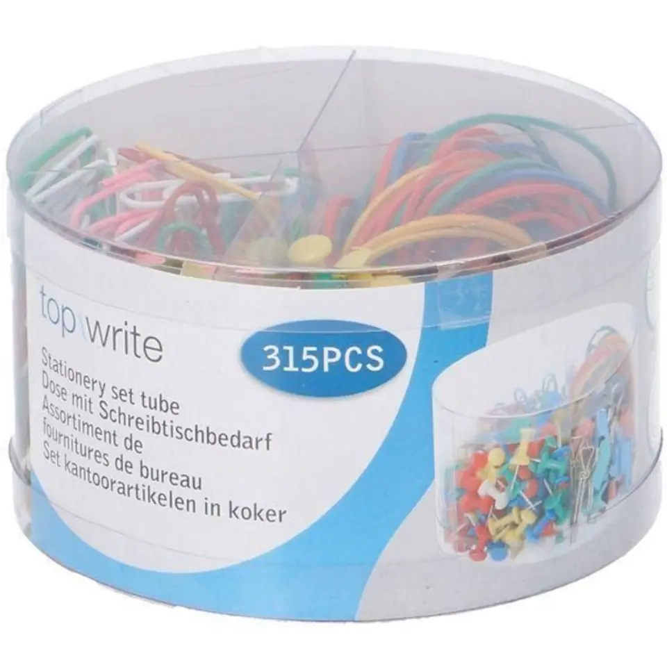 ⁨Topwrite - A set of accessories paper clips, pins, elastic bands in a practical container of 315 pcs.⁩ at Wasserman.eu