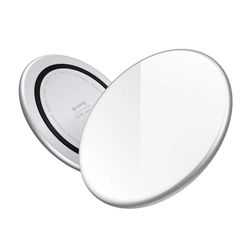 ⁨Crong PowerSpot Fast Wireless Charger – Aluminiowa ładowarka bezprzewodowa Qi 15W USB-C z powłoką ze szkła hartowanego (Silver White)⁩ w sklepie Wasserman.eu